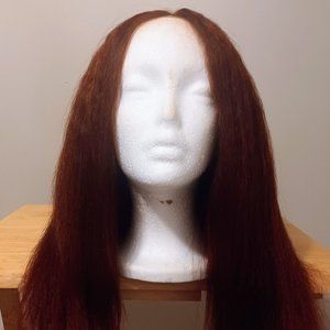 Auburn/reddish-brown center part human hair wig